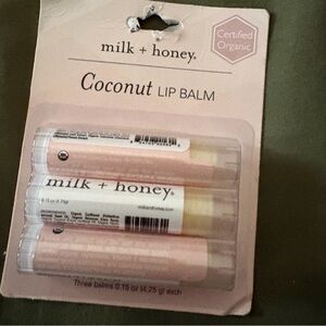NWT Milk + Honey Organic Coconut Lip Balm 3-Pack - Hydrating & Natural